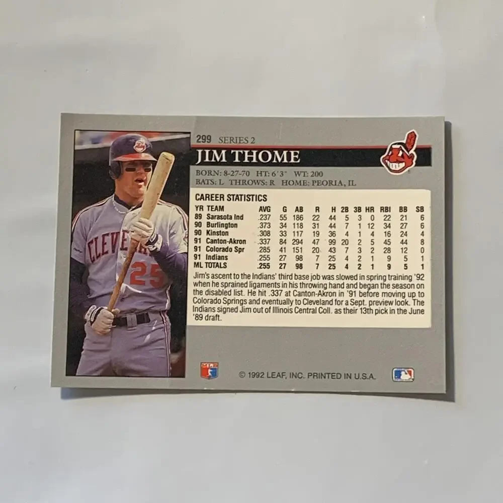 1992 Leaf Jim‎ Thome Baseball Card #299 Series 2